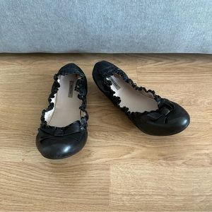 Miu Miu Black Leather Bow Scrunch Flats Size 37